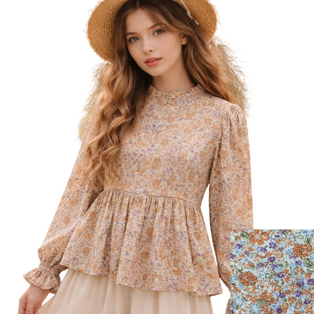 Hailey and Co Ditzy Floral Peasant Blouse Womens M Fairy Ruffle Puff Sleeve New